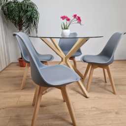 Kosy Koala 4 Seater Glass and Plastic Round Dining Table Set Oak Effect and Grey - Clear - Portland - Wilko - thumbnail 5