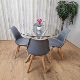 Kosy Koala 4 Seater Glass and Plastic Round Dining Table Set Oak Effect and Grey - Clear - Portland - Wilko - thumbnail 4