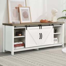 Costway 2 Door 2 Shelf White TV Unit - Size: 161 x 49 x 18cm - Wilko
