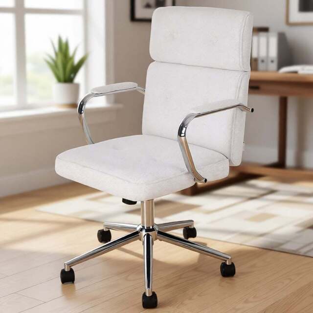 Living and Home White Chenille Swivel and Adjustable Retro Office Chair - Size: 103.5 x 66 x 48cm - Wilko - image 1