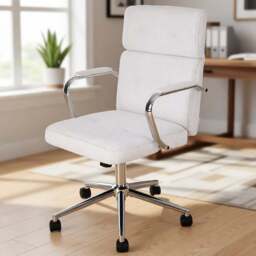 Living and Home White Chenille Swivel and Adjustable Retro Office Chair - Size: 103.5 x 66 x 48cm - Wilko - thumbnail 1