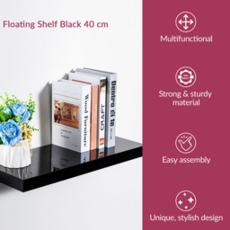 Innoteck 40cm High Gloss Black Floating Shelf - Size: 3.8 x 40 x 23.5cm - Wilko - thumbnail 5