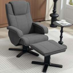 Portland Grey Velvet Upholstered Swivel Rocker Recliner Chair with Footstool - Size: Single - Wilko