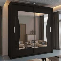 Sliding Wardrobes 4U Batumi 2 Door Black Wide Curved Mirrored Wardrobe 203cm - Wilko - thumbnail 1