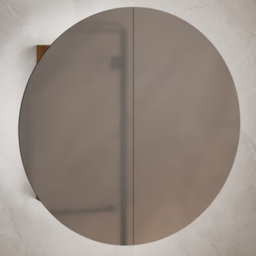 vidaXL 2 Door LED Round Mirror Bathroom Cabinet - Size: 40 x 40 x 17.5cm - Brown - Wilko