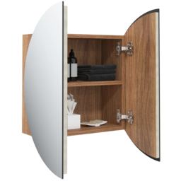 vidaXL 2 Door LED Round Mirror Bathroom Cabinet - Size: 40 x 40 x 17.5cm - Brown - Wilko - thumbnail 4