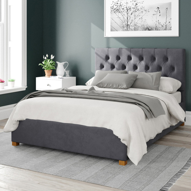 Aspire Olivier Double Steel Plush Velvet Ottoman Bed - Silver - Aspire Beds - Wilko - image 1