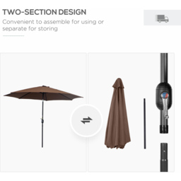 Outsunny Coffee Crank and Tilt Parasol 3m - Size: 295 x 295 x 250cm - Brown - Wilko - thumbnail 7