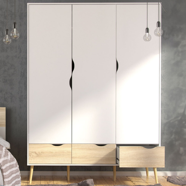 Florence 3 Door 3 Drawer White and Oak Wardrobe - Size: 3 Door, 3 Drawer - Furniture to Go - Wilko - image 1