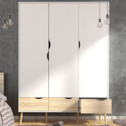 Florence 3 Door 3 Drawer White and Oak Wardrobe - Size: 3 Door, 3 Drawer - Furniture to Go - Wilko - thumbnail 1