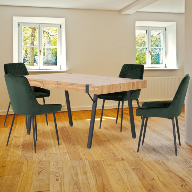 Seconique Treviso 4 Seater Dining Set Light Oak and Emerald Green - Brown - Wilko - image 1