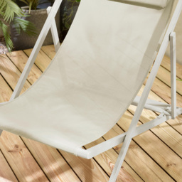 Furniturebox Cannes Set of 2 Cream Metal And Textilene Deck Chair - Wilko - thumbnail 4