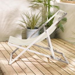 Furniturebox Cannes Set of 2 Cream Metal And Textilene Deck Chair - Wilko - thumbnail 6