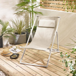 Furniturebox Cannes Set of 2 Cream Metal And Textilene Deck Chair - Wilko - thumbnail 5