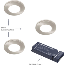 Sorrelis Ember Super Slim Surface Mounted Cool White 3 Light Kit - Size: 0.7 x 7.4 x 7.4cm - Silver - Wilko - thumbnail 4