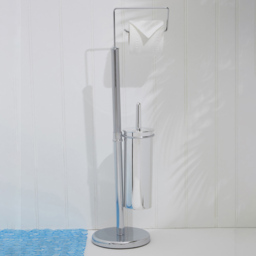 Premier Housewares Chrome Toilet Brush and Roll Holder - Size: 30 x 19 x 75cm - Silver - Wilko - thumbnail 3