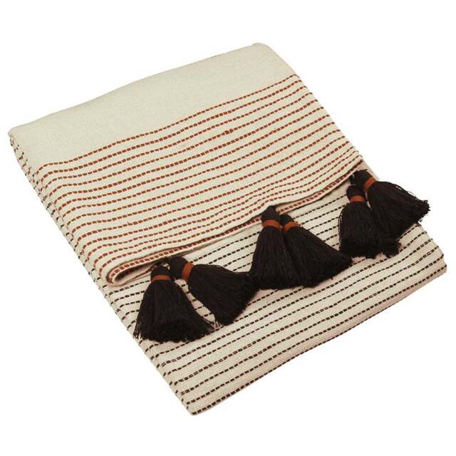 furn. Banda Pecan and Black Woven Tasselled Throw 125 x 150cm - Size: 150 x 125cm - Multi - Wilko - image 1