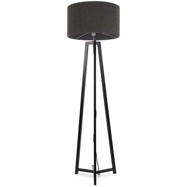 ValueLights Lottie Charcoal Boucle Drum Shade Black Wood Tripod LED Floor Lamp - Size: 148 x 45 x 45cm - Wilko - image 1