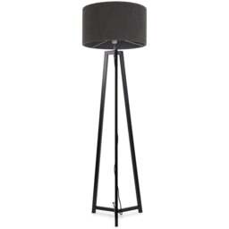ValueLights Lottie Charcoal Boucle Drum Shade Black Wood Tripod LED Floor Lamp - Size: 148 x 45 x 45cm - Wilko - thumbnail 1