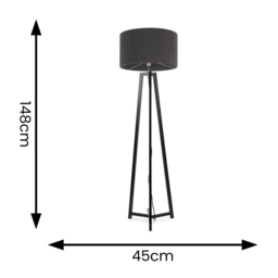 ValueLights Lottie Charcoal Boucle Drum Shade Black Wood Tripod LED Floor Lamp - Size: 148 x 45 x 45cm - Wilko - thumbnail 5