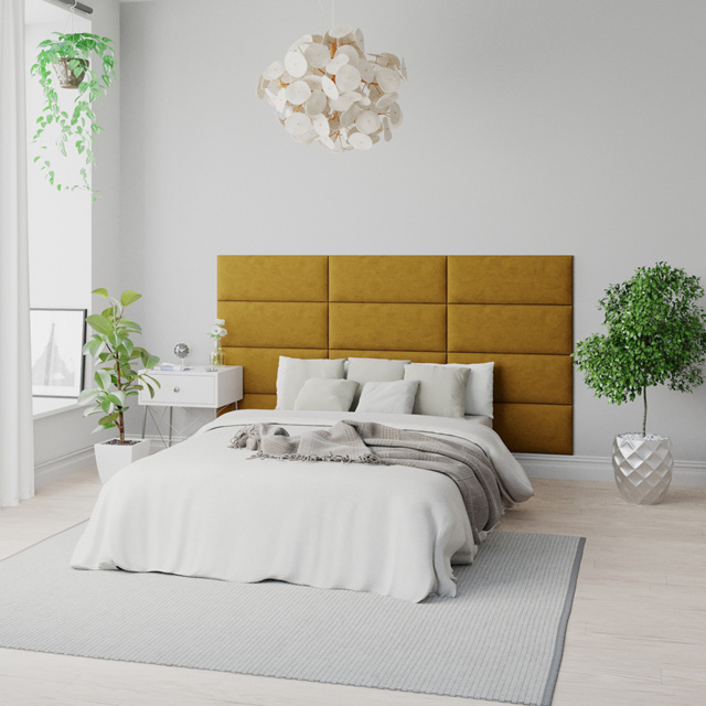 Aspire EasyMount Ochre Plush Velvet Upholstered Wall Mounted Headboard Panels 4 Pack - Yellow - Aspire Beds - Wilko - image 1