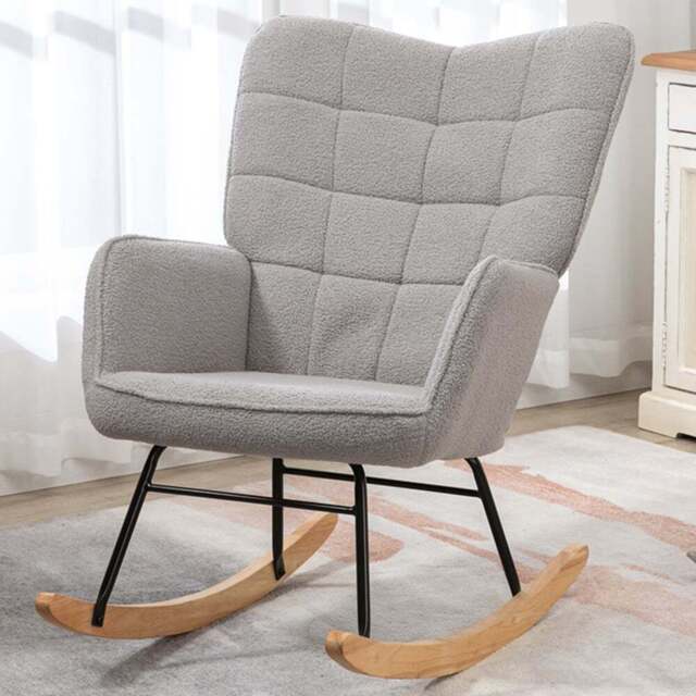 Portland Light Grey Wing Back Rocking Chair - Size: Single - Wilko - image 1