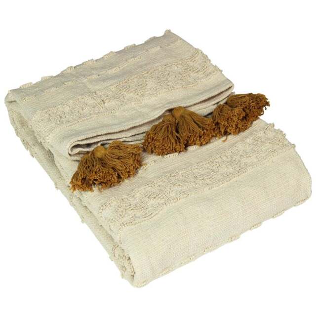 furn. Boho Ochre Woven Tasselled Throw 130 x 180cm - Size: 180 x 130cm - Yellow - Wilko - image 1