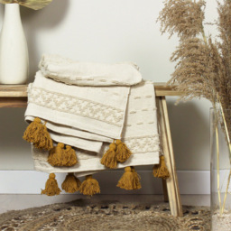 furn. Boho Ochre Woven Tasselled Throw 130 x 180cm - Size: 180 x 130cm - Yellow - Wilko - thumbnail 3