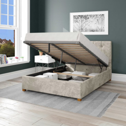 Aspire Hepburn King Size Pearl Mirazzi Velvet Ottoman Bed - Cream - Aspire Beds - Wilko - thumbnail 3
