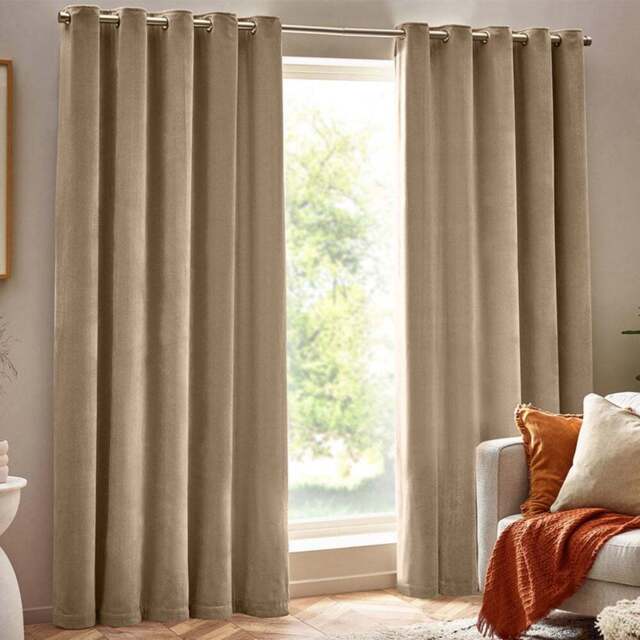 Yard Natural Heavy Chenille Velvet Eyelet Curtain 117 x 183cm - Size: W 183 x D 117cm - Cream - Yard Living - Wilko - image 1