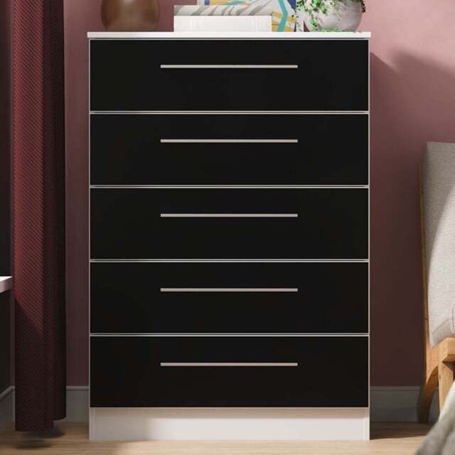 Crowndale Worcester 5 Drawer Matt Black and White Chest of Drawers Ready Assembled - Black Matt & White - Wilko - image 1