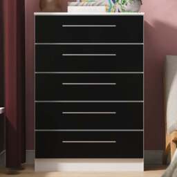 Crowndale Worcester 5 Drawer Matt Black and White Chest of Drawers Ready Assembled - Black Matt & White - Wilko - thumbnail 1