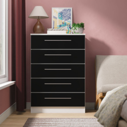 Crowndale Worcester 5 Drawer Matt Black and White Chest of Drawers Ready Assembled - Black Matt & White - Wilko - thumbnail 3