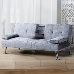 Brooklyn 2 Seater Steel Crushed Velvet Italian Sofa Bed with Cup Holder - Grey - Wilko - thumbnail 1