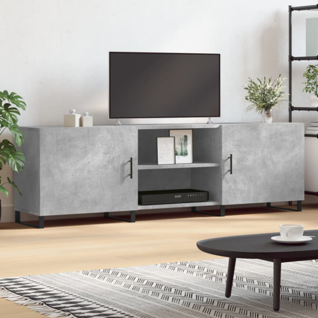 vidaXL 2 Door 2 Shelf Concrete Grey TV Cabinet - Size: 50 x 150 x 30cm - Wilko - image 1