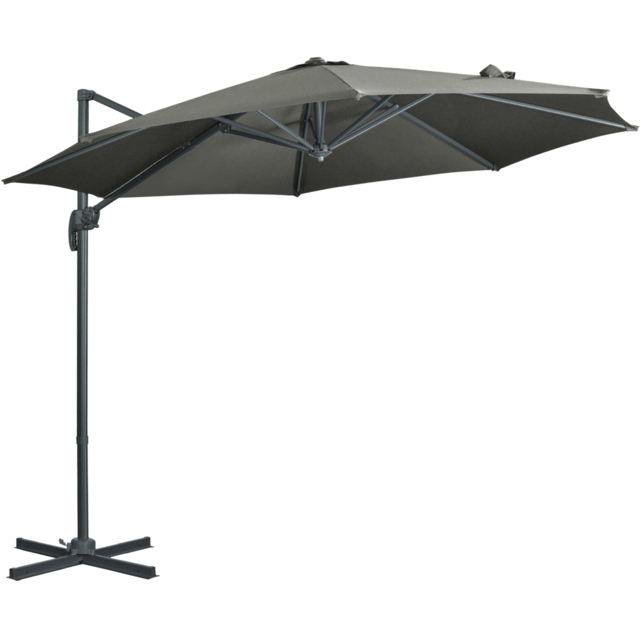 Outsunny Grey Crank and Tilt Cantilever Parasol with Cross Base 3m - Wilko - image 1