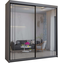 Sliding Wardrobes 4U 2 Sliding Door Grey Modern Wide Full Length Mirrored Wardrobe 200cm - Size: 2 Door - Wilko - thumbnail 3