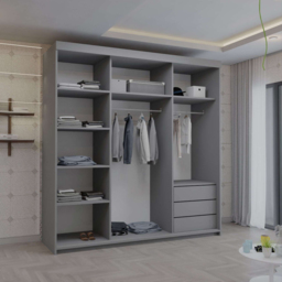 Sliding Wardrobes 4U 2 Sliding Door Grey Modern Wide Full Length Mirrored Wardrobe 200cm - Size: 2 Door - Wilko - thumbnail 5