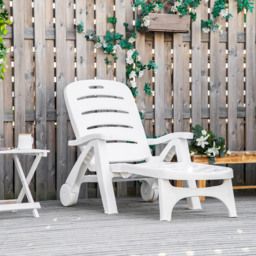 Outsunny White Plastic Folding Sun Lounger Chair on Wheels - Size: 1 Seater - Wilko - thumbnail 7