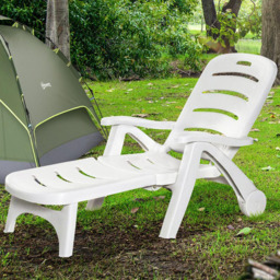 Outsunny White Plastic Folding Sun Lounger Chair on Wheels - Size: 1 Seater - Wilko - thumbnail 1