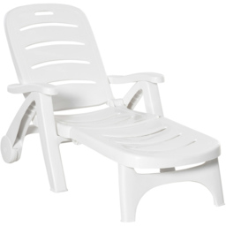 Outsunny White Plastic Folding Sun Lounger Chair on Wheels - Size: 1 Seater - Wilko - thumbnail 3