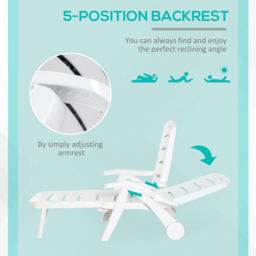 Outsunny White Plastic Folding Sun Lounger Chair on Wheels - Size: 1 Seater - Wilko - thumbnail 6