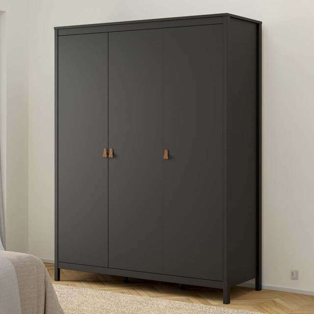 Florence Barcelona 3 Door Matt Black Wardrobe - Wilko - image 1