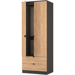 Crowndale Bora 2 Door 2 Drawer Gold Oak and Graphite Tall Double Wardrobe - Size: 2 Door, 2 Drawer - Grey - Wilko - thumbnail 6