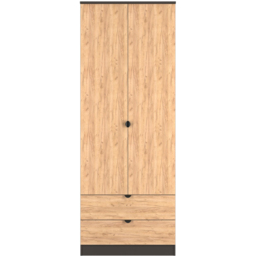 Crowndale Bora 2 Door 2 Drawer Gold Oak and Graphite Tall Double Wardrobe - Size: 2 Door, 2 Drawer - Grey - Wilko - thumbnail 3