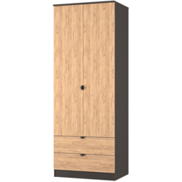 Crowndale Bora 2 Door 2 Drawer Gold Oak and Graphite Tall Double Wardrobe - Size: 2 Door, 2 Drawer - Grey - Wilko - thumbnail 5
