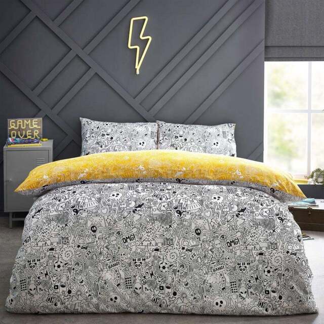 Style Lab Double Multicolour Doodles Duvet Cover Set - Yellow - Wilko - image 1