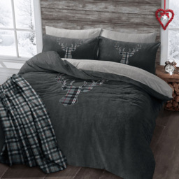 Velosso Single Charcoal Stag Head Teddy Fleece Duvet Set - Size: 200 x 135 x 1cm - Grey - Wilko - thumbnail 3