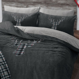 Velosso Single Charcoal Stag Head Teddy Fleece Duvet Set - Size: 200 x 135 x 1cm - Grey - Wilko - thumbnail 4