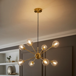 ValueLights Sputnik 8 Way Gold Glass Globe Pendant Ceiling Light and Bulbs - Size: 134 x 55 x 55cm - Wilko - thumbnail 7